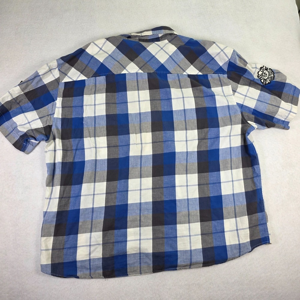 Ecko Unltd 4XL Plaid Button Up Shirt Blue Gray Short Sleeve ‎ Streetwear - Picture 2 of 9